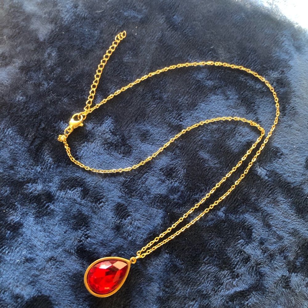 Vintage repurpose ruby red teardrop pendant on chain necklace